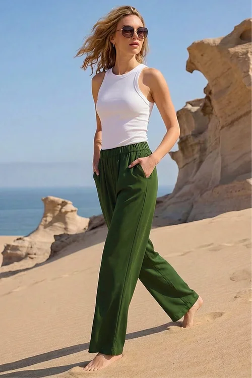 Roman Khaki Crepe Elasticated Waist Trouser - 12 Image 1