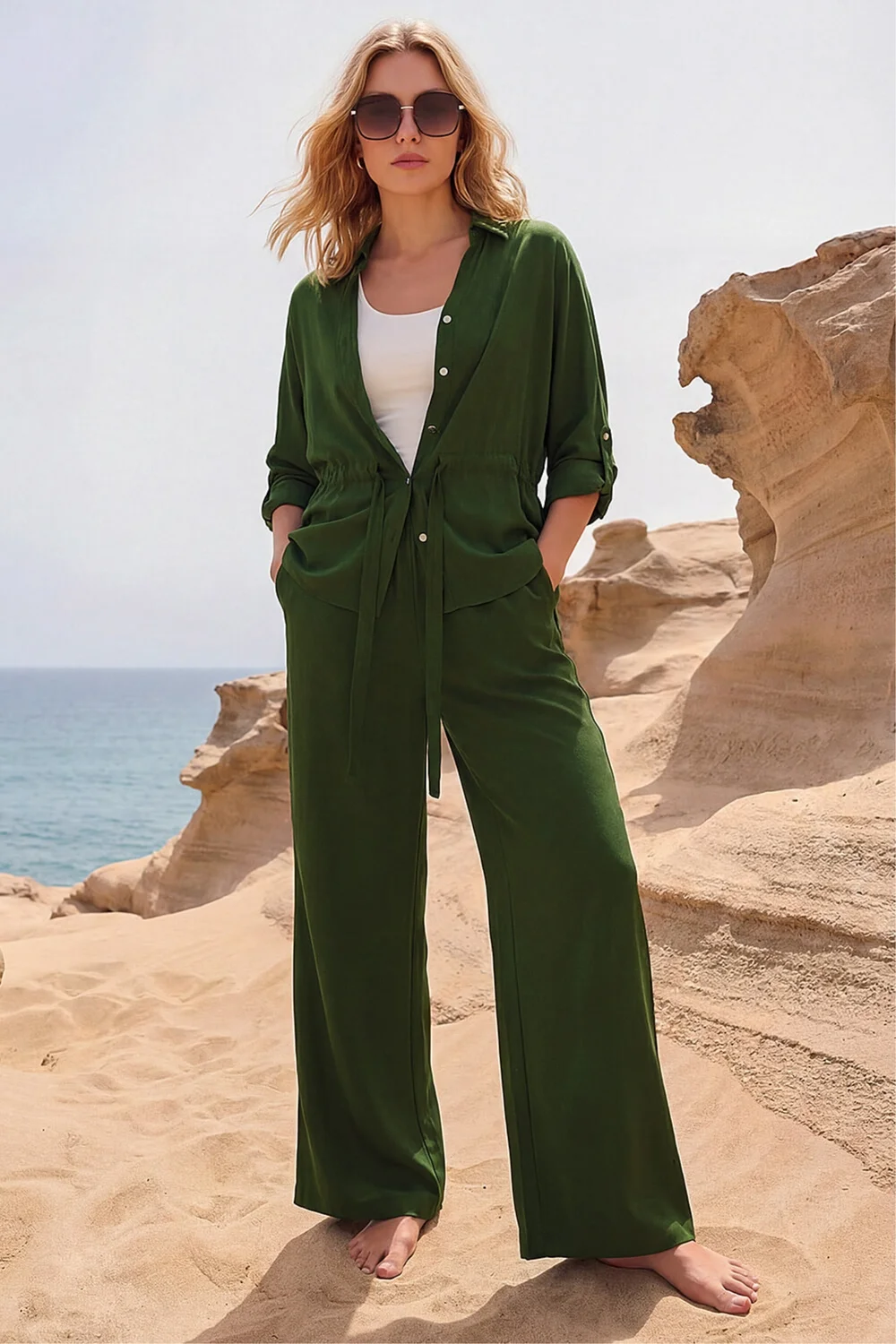 Roman Khaki Crepe Elasticated Waist Trouser - 12 Image 4