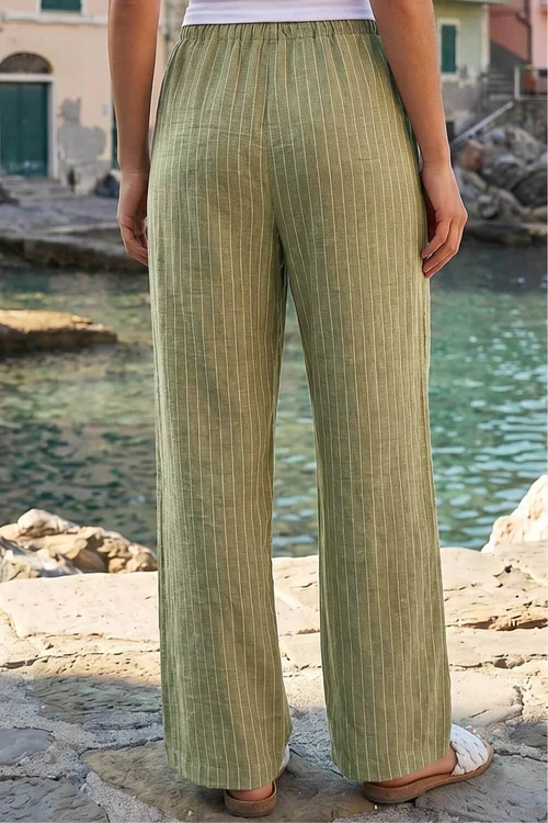 Roman Khaki Stripe Tie Waist Pocket Trouser - 12 Image 3