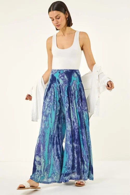 Roman Blue Abstract Palazzo Trouser - M Image 2