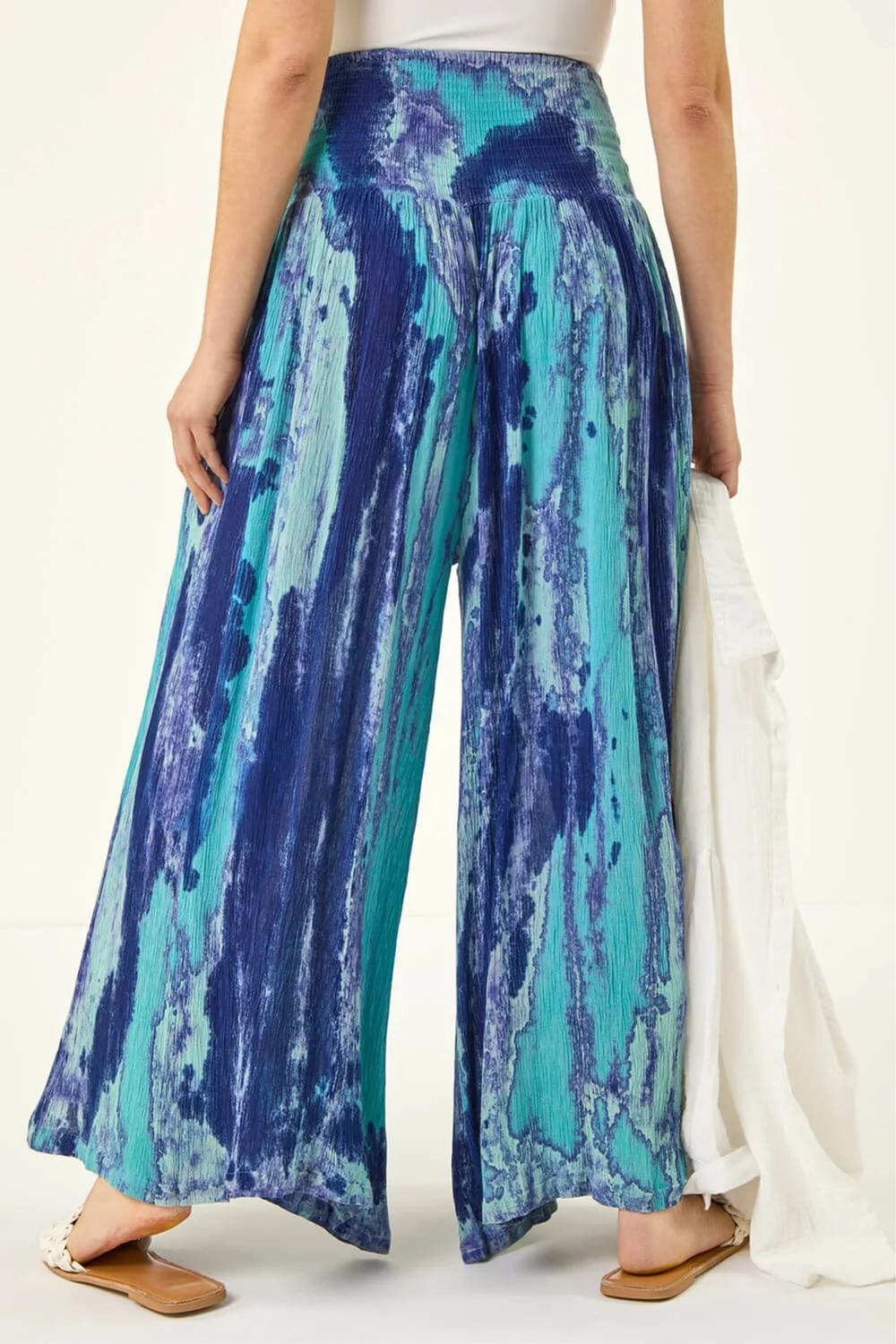 Roman Blue Abstract Palazzo Trouser - M Image 3