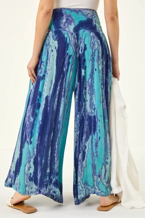 Roman Blue Abstract Palazzo Trouser - M Image 3