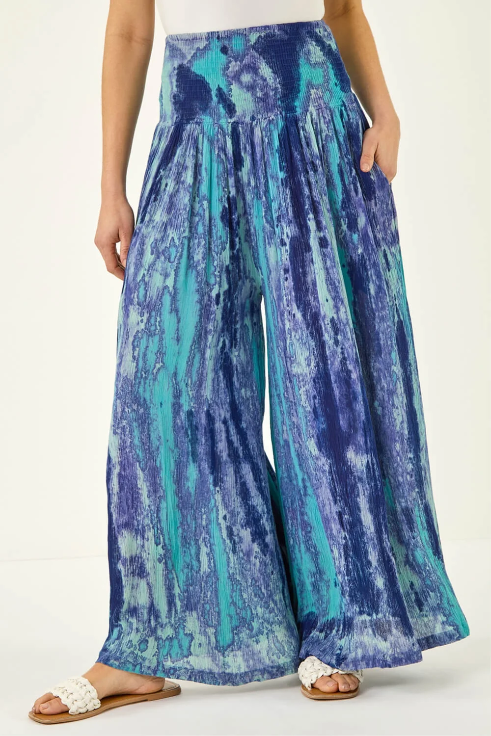 Roman Blue Abstract Palazzo Trouser - M Image 4