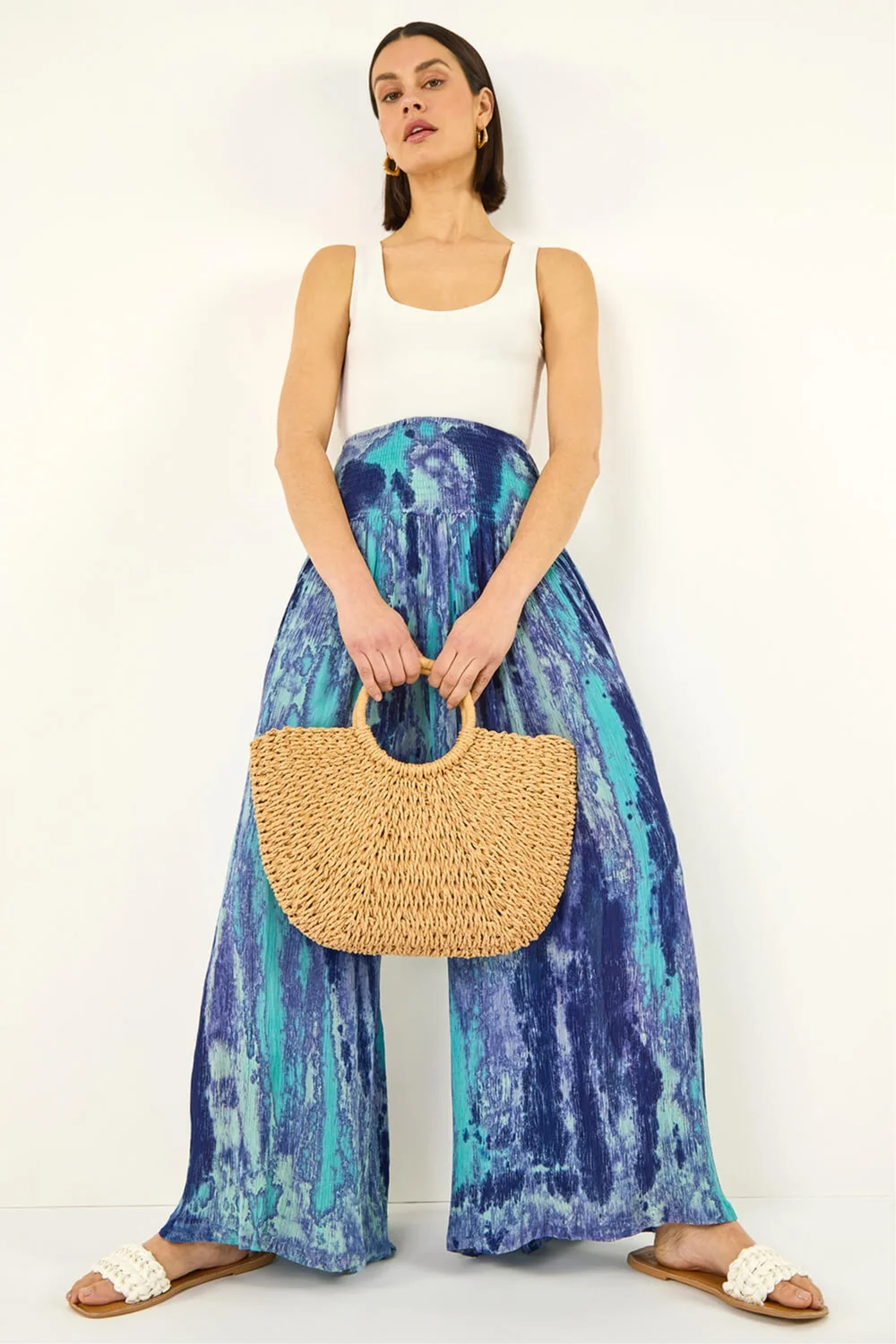 Roman Blue Abstract Palazzo Trouser - M Image 1