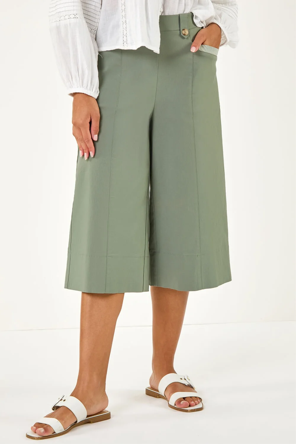 Roman Khaki Wide Hem Cropped Trouser - 14 Image 4