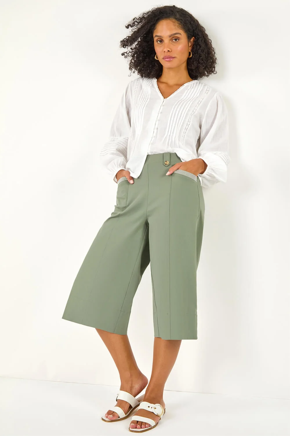 Roman Khaki Wide Hem Cropped Trouser - 14 Image 1