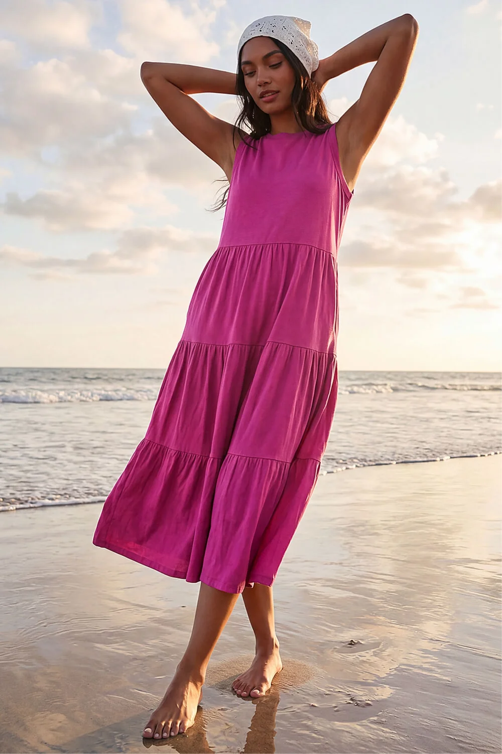 Roman Fuchsia Tiered Midi Smock Dress - 16 Image 1