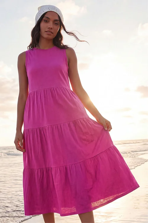 Roman Fuchsia Tiered Midi Smock Dress - 16 Image 2