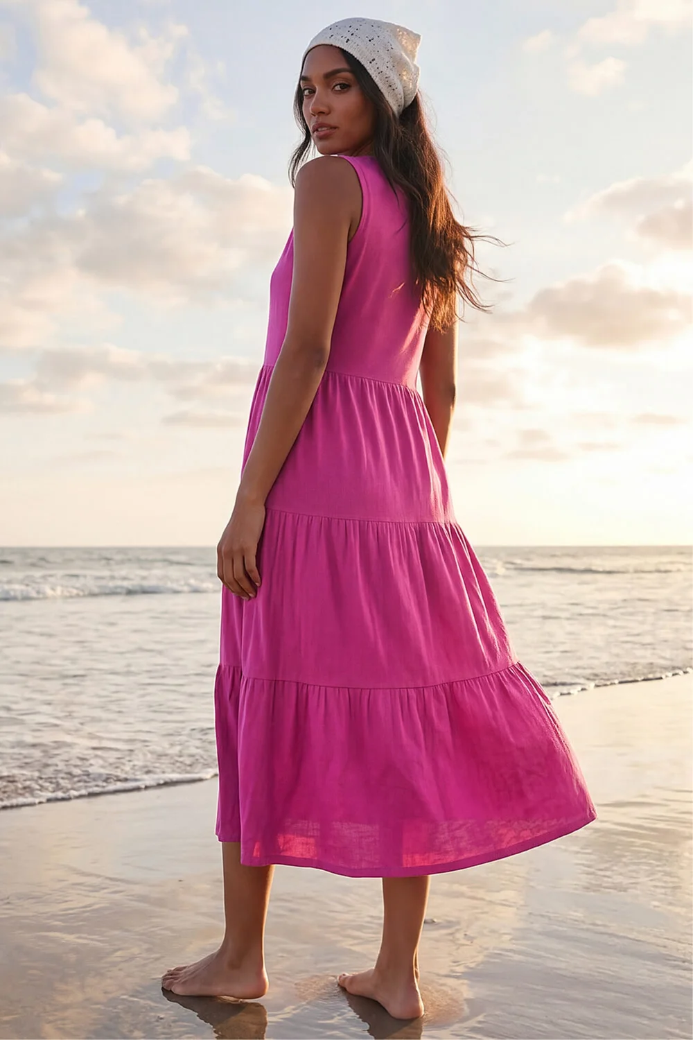 Roman Fuchsia Tiered Midi Smock Dress - 16 Image 3