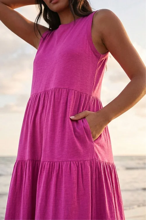 Roman Fuchsia Tiered Midi Smock Dress - 16 Image 4