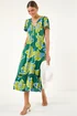 Roman Green Floral Print Lace Trim Midi Dress - 10 Image 4