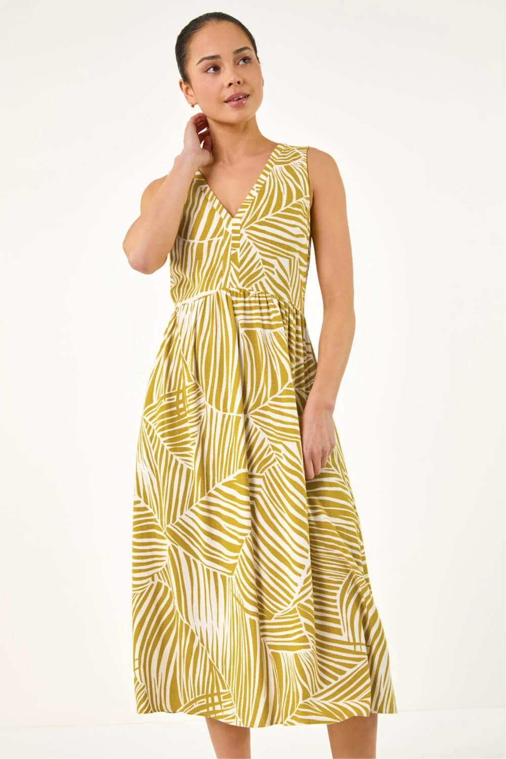 Roman Ochre Petite Abstract Leaf Midi Dress - 18 Image 4