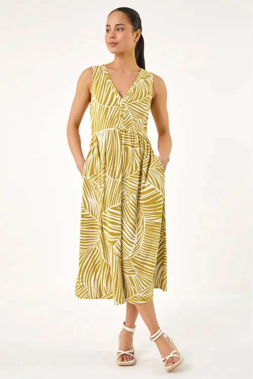 Roman Ochre Petite Abstract Leaf Midi Dress - 18 Image 1