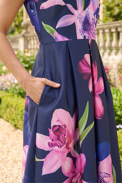 Roman Purple Floral Print Midi Dress - 14 Image 4