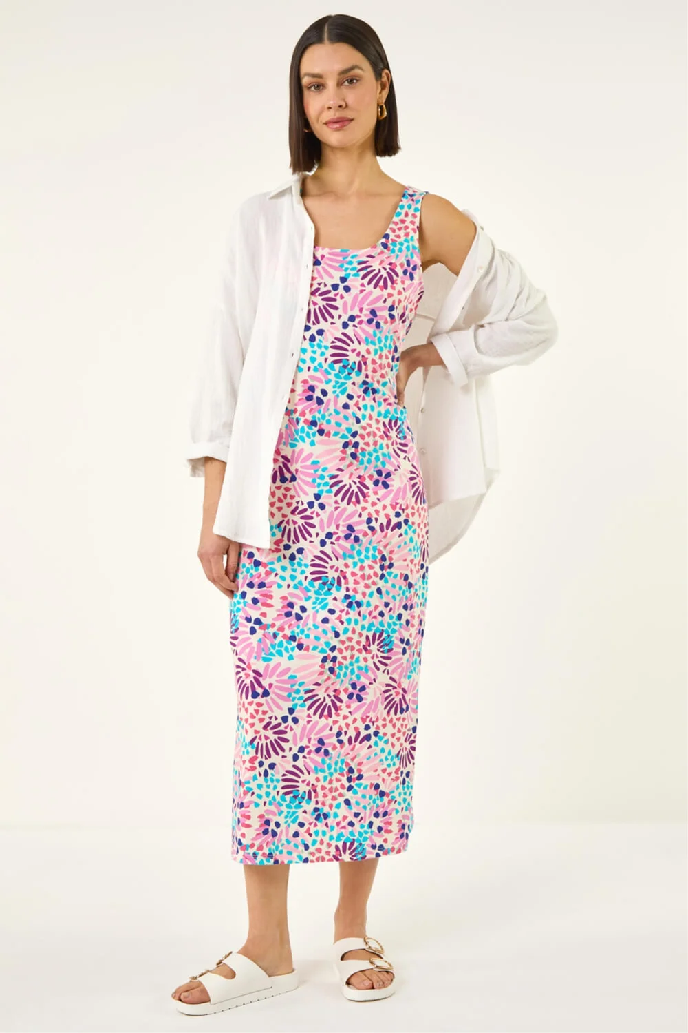 Roman Pink Confetti Print A-Line Midi Dress - 18 Image 1