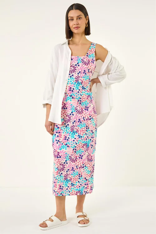 Roman Pink Confetti Print A-Line Midi Dress - 18 Image 1