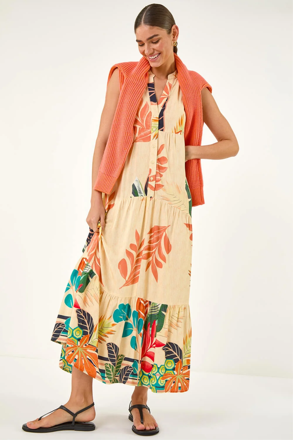 Roman Yellow Floral Print Smock Maxi Dress - 16 Image 1