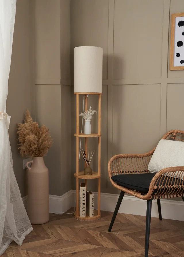 BHS Shelby Shelving Floor Lamp Oak