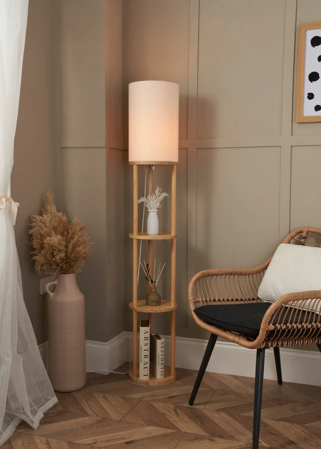 BHS Shelby Shelving Floor Lamp Oak