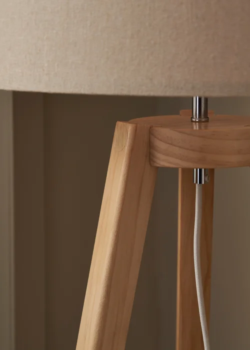 BHS Oak Keeley Wooden Tripod Floor Lamp - One Size Image 2