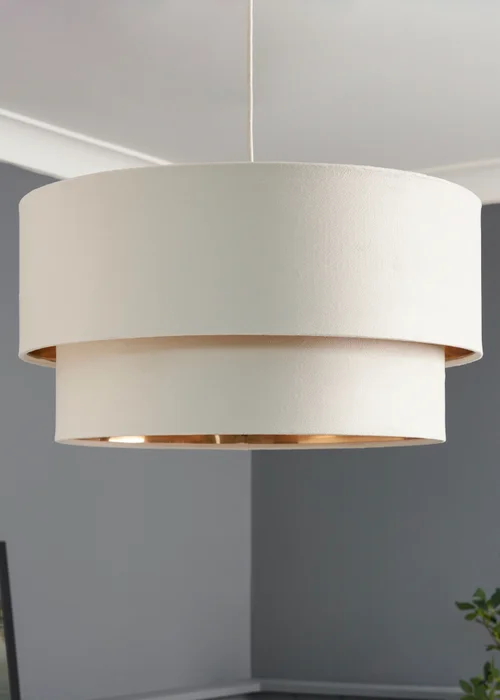 BHS Ivory/ Brass Tia super Size Tiered Velvet Shade - One Size Image 1