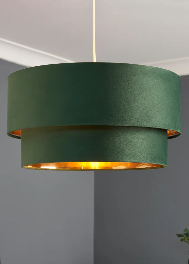 BHS Green/ Brass Tia super Size Tiered Velvet Shade