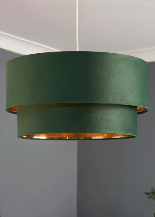 BHS Green/ Brass Tia super Size Tiered Velvet Shade - One Size Image 1