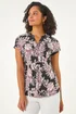Roman Black Floral Puff Print Lace Stretch Top - 18 Image 1