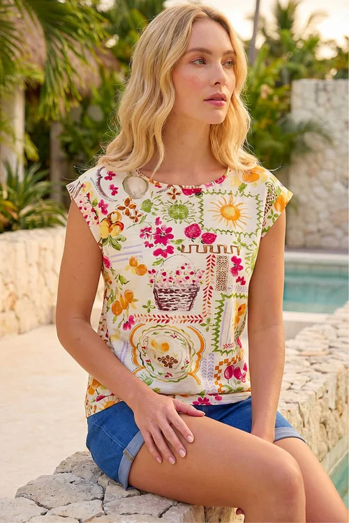 Roman Orange Fruit Print Shell Top - 12 Image 2