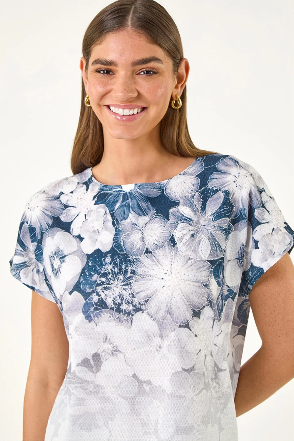 Roman Grey Floral Print Embellished T-Shirt - 12 Image 4