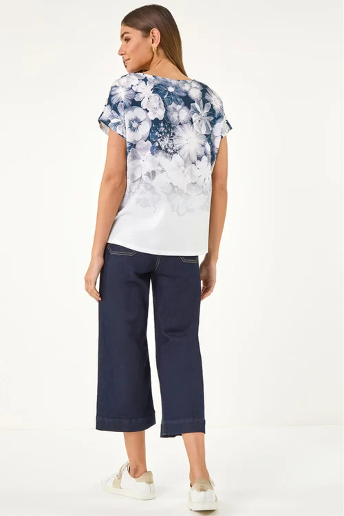 Roman Grey Floral Print Embellished T-Shirt - 12 Image 3