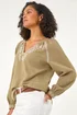 Roman Khaki Embroidered Neck Top - 16 Image 1