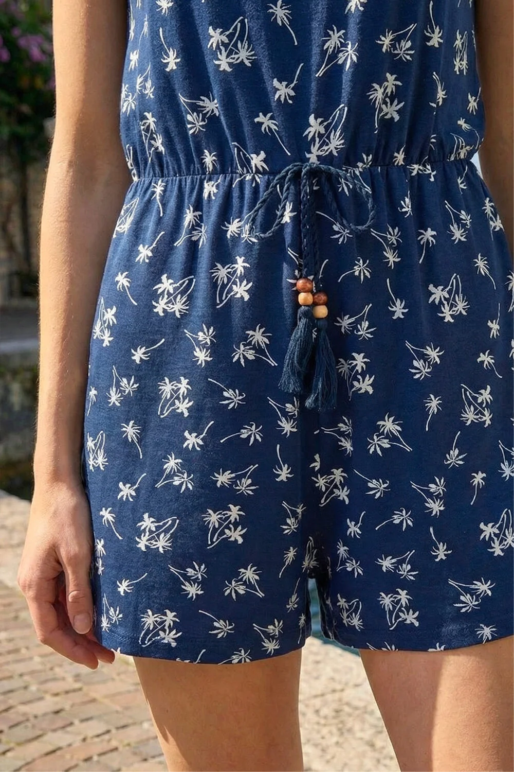 Roman Navy Palm Print Double Strappy Playsuit - 14 Image 4