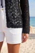 Roman Black Petite Cotton Crochet Knit Cardigan - S Image 4