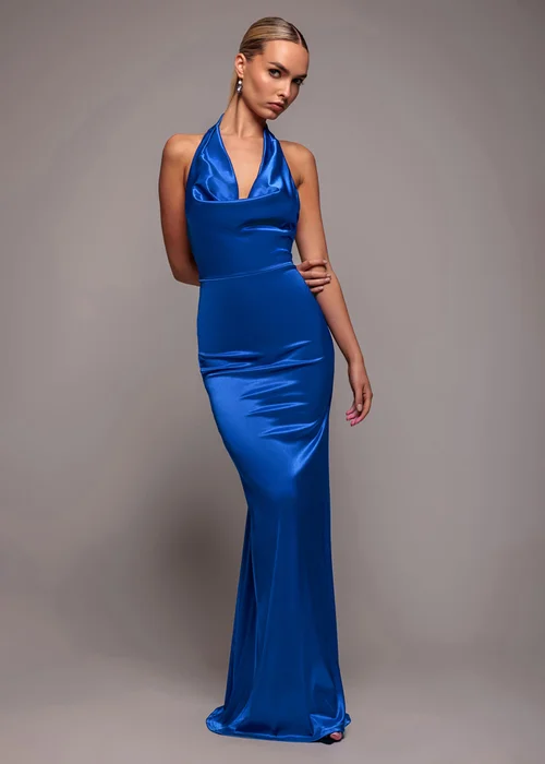 Goddiva Royal Blue Halter Cowl Neck Back Maxi Dress - 12 Image 1