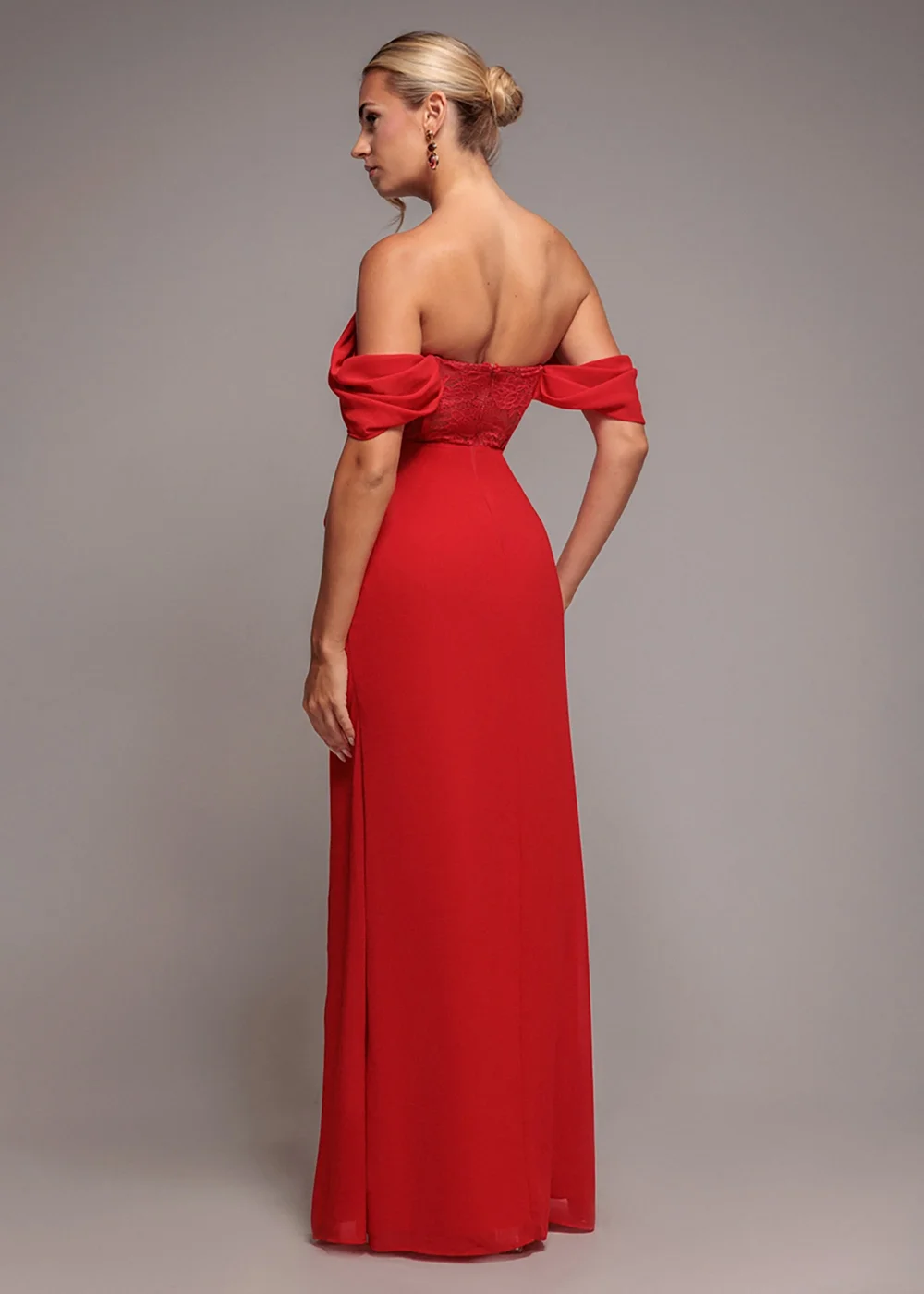 Goddiva Red Scalloped Lace & Chiffon Winged Corset Bodice Maxi Dress - 10 Image 2