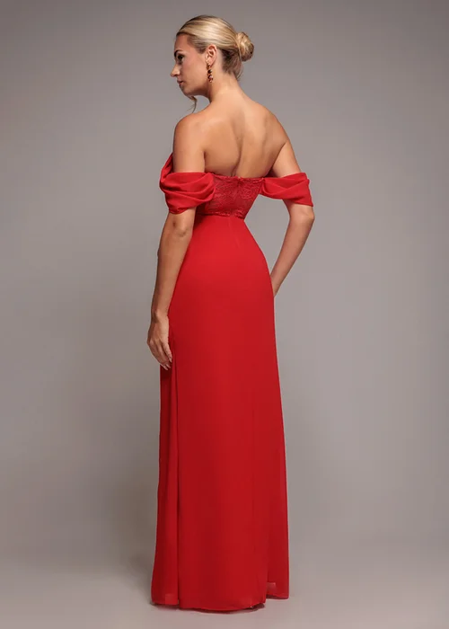 Goddiva Red Scalloped Lace & Chiffon Winged Corset Bodice Maxi Dress - 10 Image 2