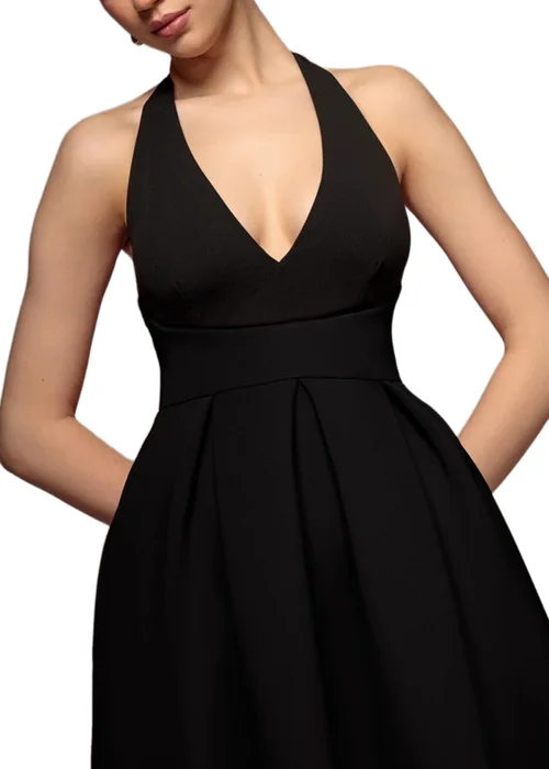Goddiva Black Halter Neck Pleated A Line Midaxi Dress - 12 Image 3