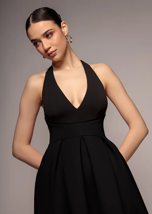 Goddiva Black Halter Neck Pleated A Line Midaxi Dress - 12 Image 2