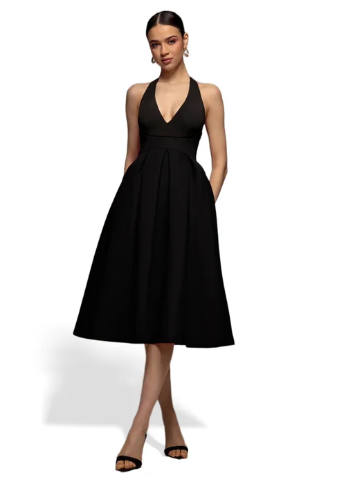Goddiva Black Halter Neck Pleated A Line Midaxi Dress - 12 Image 1