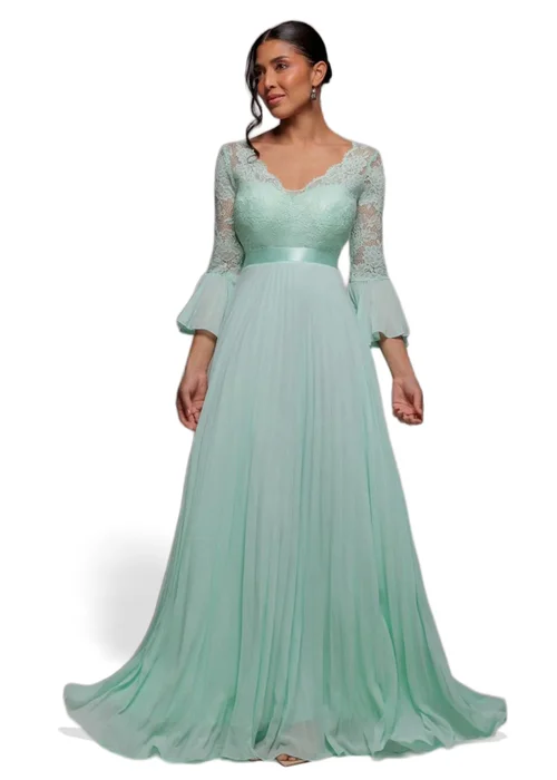Goddiva Mint Scalloped Lace Bodice Pleated Chiffon A Line Maxi Dress - 14 Image 1