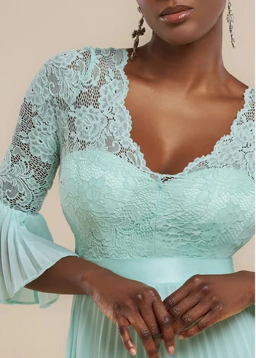 Goddiva Mint Scalloped Lace Bodice Pleated Chiffon A Line Maxi Dress - 14 Image 3