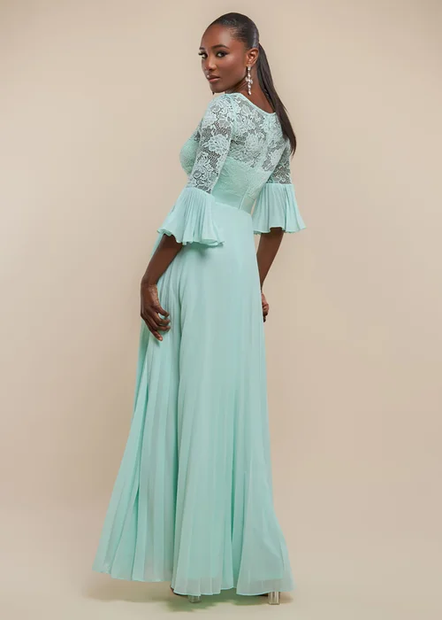 Goddiva Mint Scalloped Lace Bodice Pleated Chiffon A Line Maxi Dress - 14 Image 2