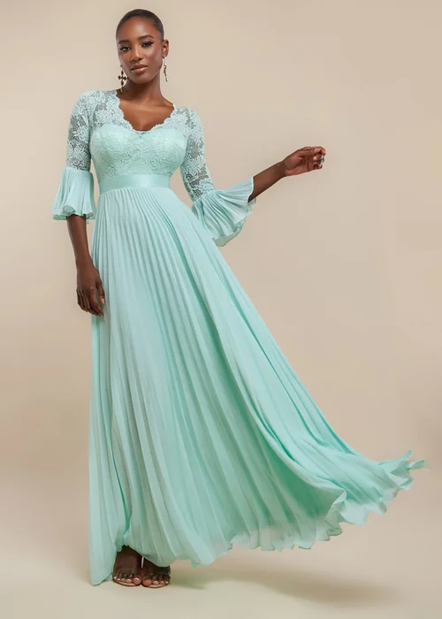 Goddiva Mint Scalloped Lace Bodice Pleated Chiffon A Line Maxi Dress - 14 | Matalan Goddiva Mint Scalloped Lace Bodice Pleated Chiffon A Line Maxi Dress - 14 | Matalan