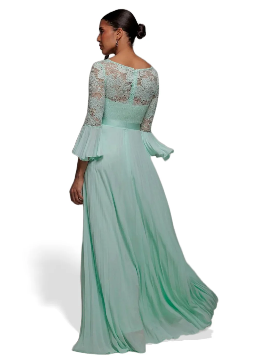 Goddiva Mint Scalloped Lace Bodice Pleated Chiffon A Line Maxi Dress - 14 Image 2