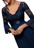 Goddiva Navy Scalloped Lace Bodice Pleated Chiffon A Line Maxi Dress - 6 Image 3