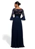 Goddiva Navy Scalloped Lace Bodice Pleated Chiffon A Line Maxi Dress - 6 Image 2