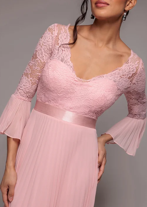 Goddiva Blush Pink Scalloped Lace Bodice Pleated Chiffon A Line Maxi Dress - 16 Image 3