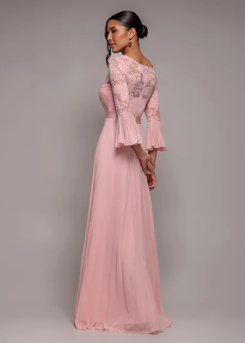 Goddiva Blush Pink Scalloped Lace Bodice Pleated Chiffon A Line Maxi Dress - 16 Image 2