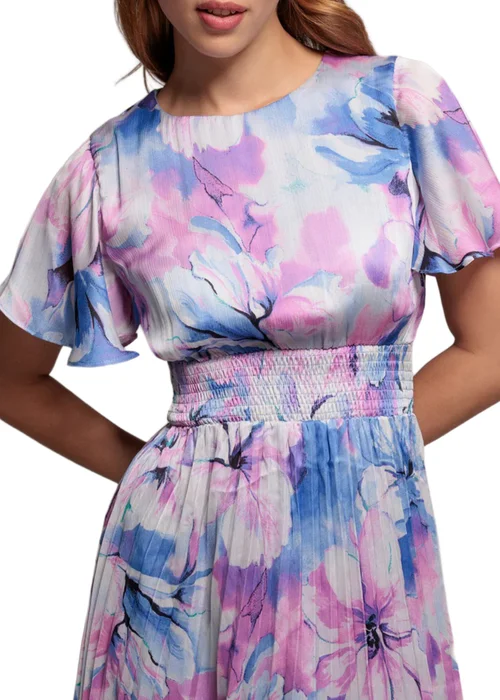 Goddiva Blue Flutter Sleeve Pleated Skirt Floral Midi Dress - 18 Image 3
